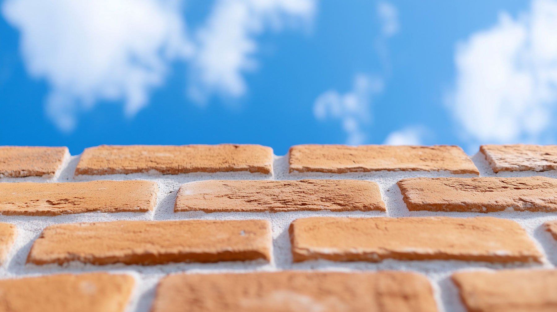 red brick wall with blue sky background